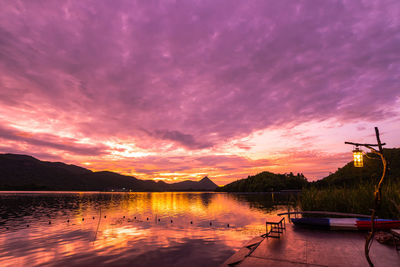 Scenic view of lake against sky during sunset