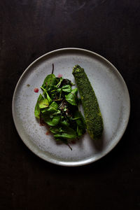 High angle view of salad in plate on table