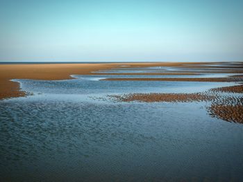 Scenic view of beach against clear sky