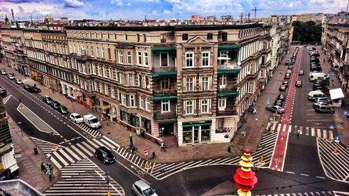 High angle view of street in city