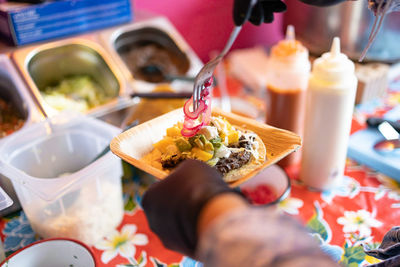 High angle view of food on table