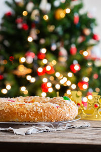 Close-up of christmas tree on table