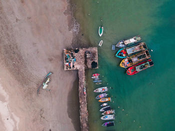 High angle view of boats in sea