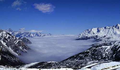 Scenic view of snow covered mountains