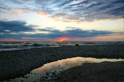 Scenic view of sea at sunset