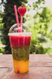 Close-up of drink served on table