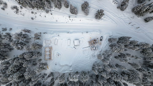 Aerial view of snow covered landscape