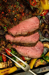 Close-up of meat on barbecue grill