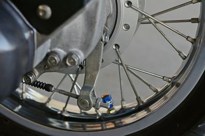 Close-up of motorcycle wheel