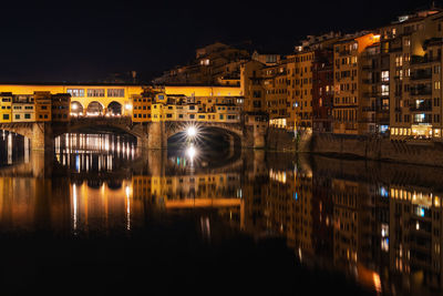 Illuminated buildings in city at night ponte vecchio 