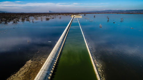High angle view of lake against sky