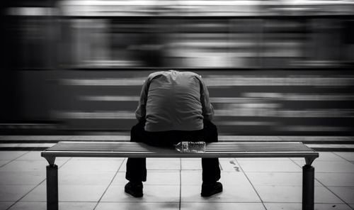 Blurred motion of train at subway station