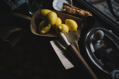 High angle view of fruits on cutting board