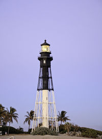 Low angle view of lighthouse against clear blue sky