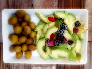 High angle view of fruits on table