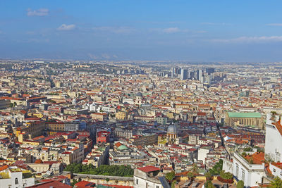 High angle shot of townscape against sky