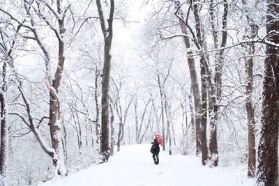 Woman standing on snow covered landscape