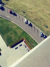 High angle view of car on field against sky