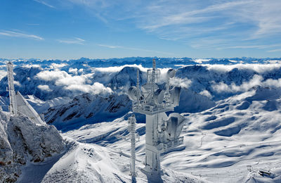 Snow covered landscape against sky