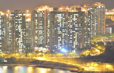 Illuminated city at night