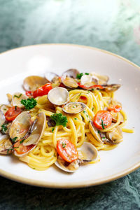 Close-up of food in plate on table