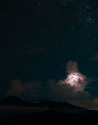 Scenic view of mountain against sky at night