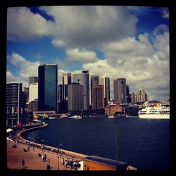 City skyline with river in background