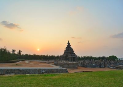 View of temple at sunset