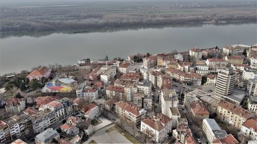 High angle view of buildings in city