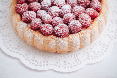 High angle view of strawberries in plate