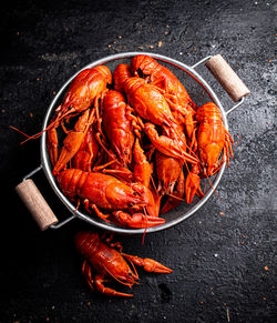 High angle view of seafood on table