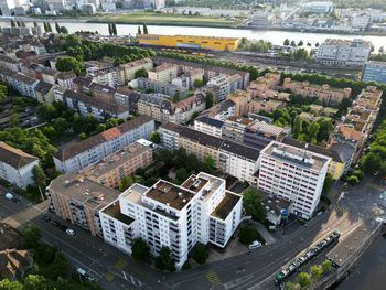 High angle view of buildings in city