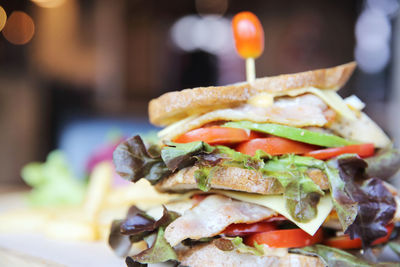 Close-up of burger in plate on table