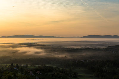 Scenic view of landscape against sky during sunset