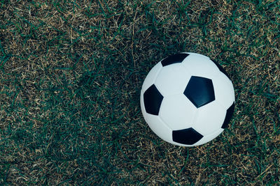 High angle view of soccer ball on field