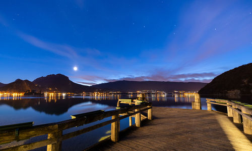 Scenic view of lake against sky at night