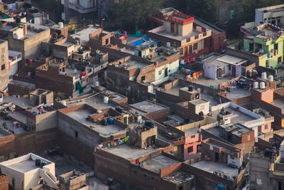 High angle view of buildings in city