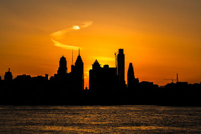 Silhouette of buildings against sky during sunset