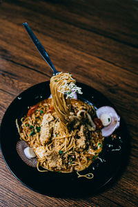 High angle view of food on table