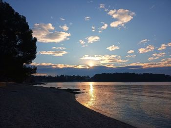 Scenic view of beach against sky during sunset