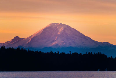 Scenic view of silhouette mountains against sky at sunset