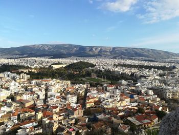 High angle view of townscape against sky