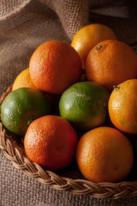 High angle view of fruits in basket