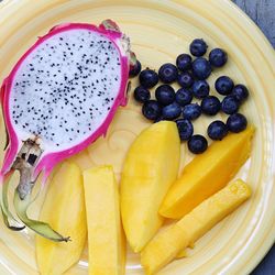 Close-up of served fruit on table