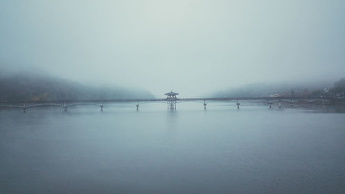 Scenic view of lake against sky during winter