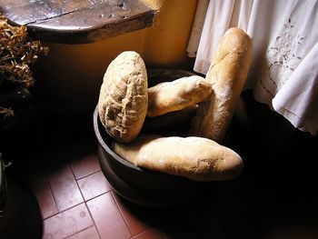 High angle view of bread on table