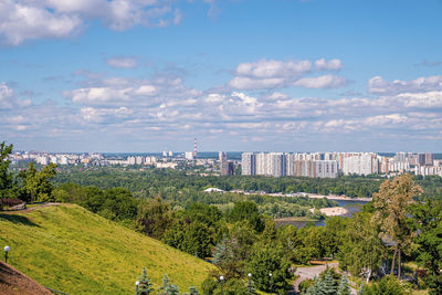 High angle view of townscape against sky