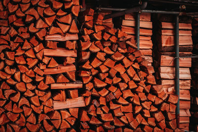 Full frame shot of logs in forest