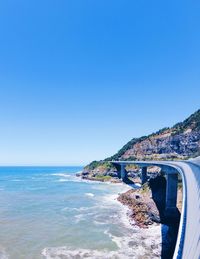 Scenic view of sea against clear blue sky