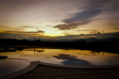 Scenic view of lake against sky during sunset